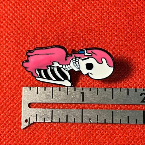 Skeleton with Pink Slime Enamel Black Tone Lapel Pin Tie Tack Backpack Pin - Picture 3 of 4